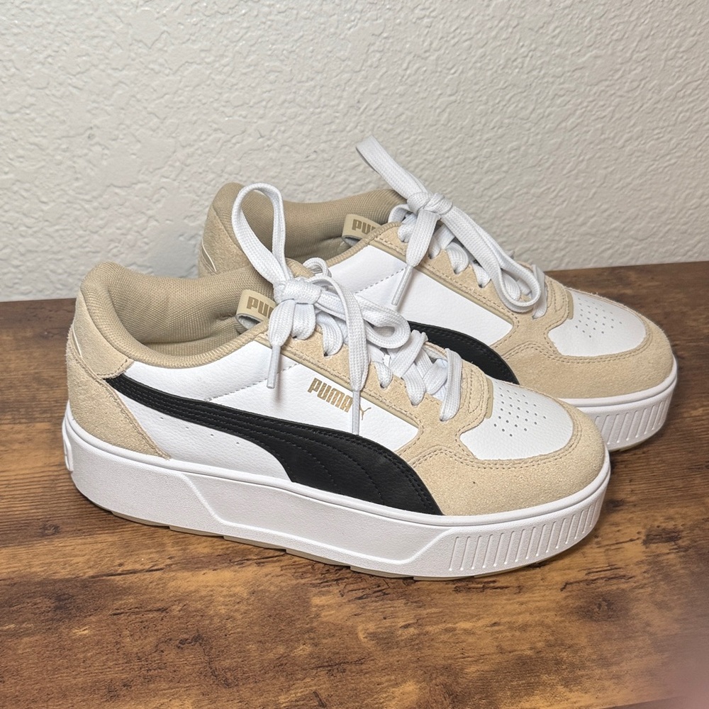 Puma Beige and White Platform Sneakers